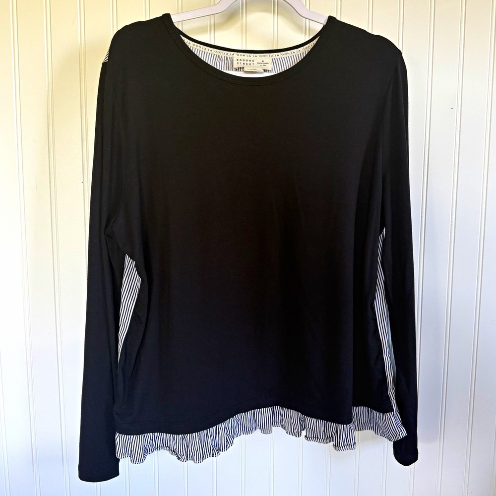 Kate Spade New York Broome Street Women's XL Black/White Striped Ruffle Top